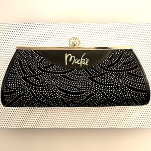 Bob Mackie Black Velvet Gold Dotted Desig. Evening clutch ~ Rare